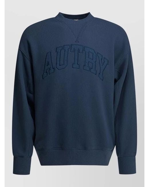 Autry Blue Logo Crew Neck Sweatshirt Ribbed Cuffs Hem for men