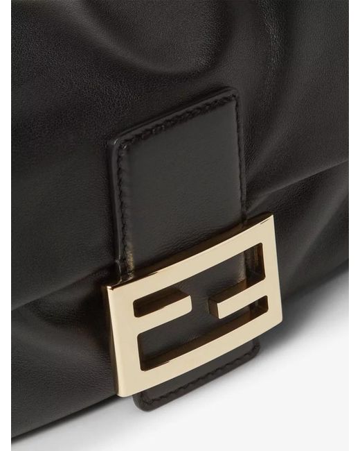 Fendi Black Baguette Soft Small Leather Clutch Bag