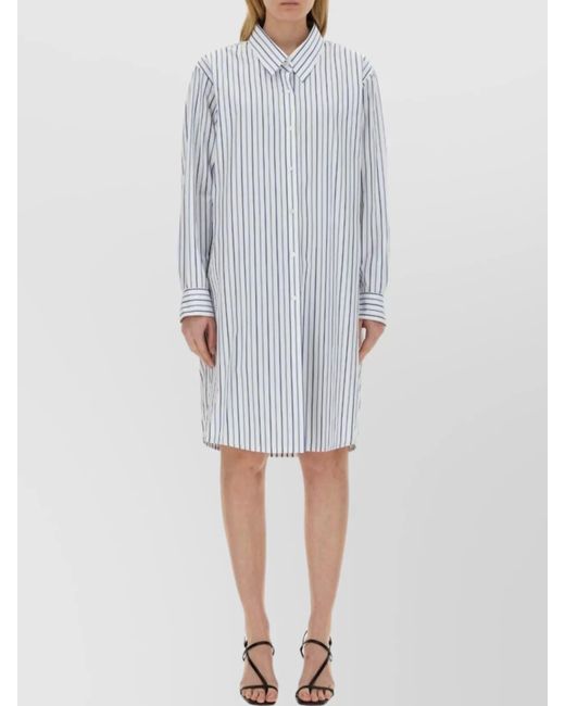 Dries Van Noten Gray Striped Oversized Cotton Shirt Dress