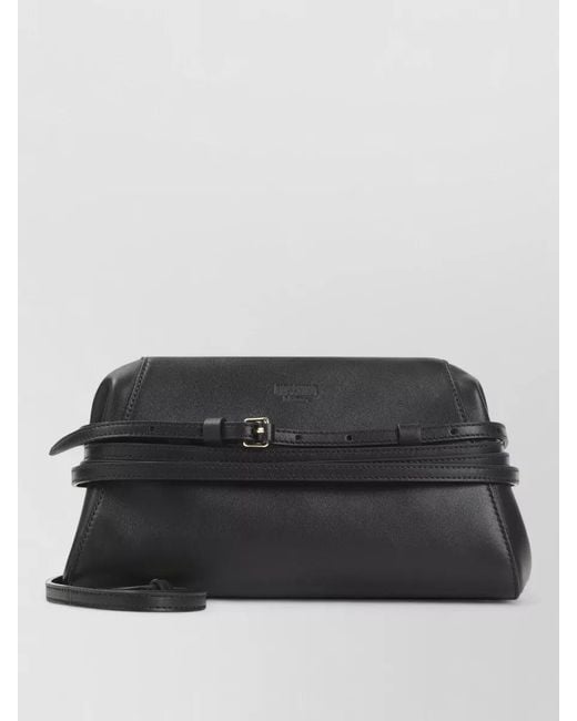 Moschino Black Belt Detail Calfskin Shoulder Bag