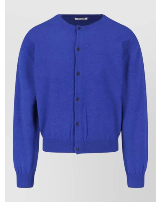 Auralee Blue Crew Neck Sweater Ribbed Cuffs Hem for men