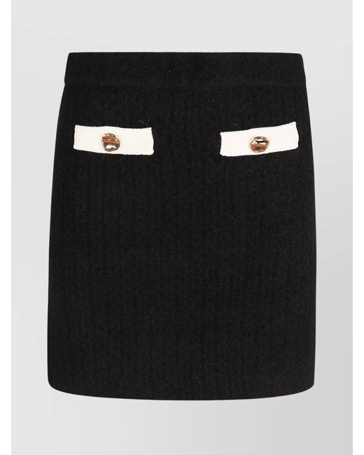 Self-Portrait Black Alpaca Slim-Fit Knitted Mini Skirt