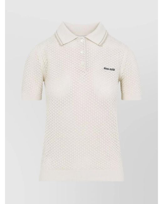 Miu Miu Natural Polo Knit Top Short Sleeves