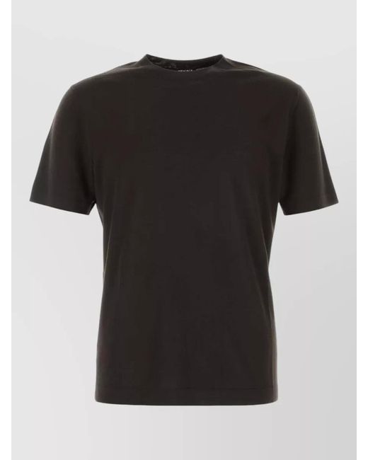 Zegna Black Wool Sweater Short Sleeves Crew Neck for men