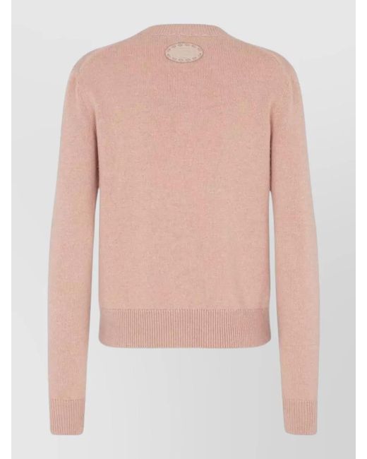 Fendi Pink Crew Neck Wool Sweater Logo Back