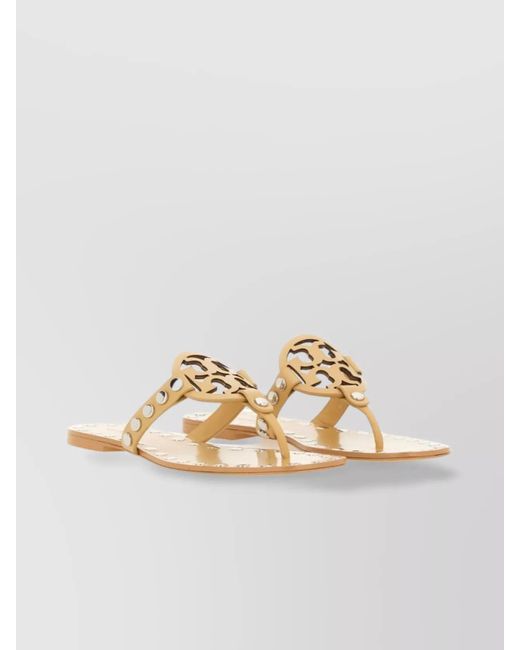 Tory Burch Metallic Studded Leather Flat Sandals