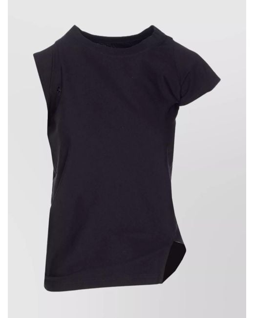 Courreges Blue Cotton Asymmetric Cutout T-Shirt