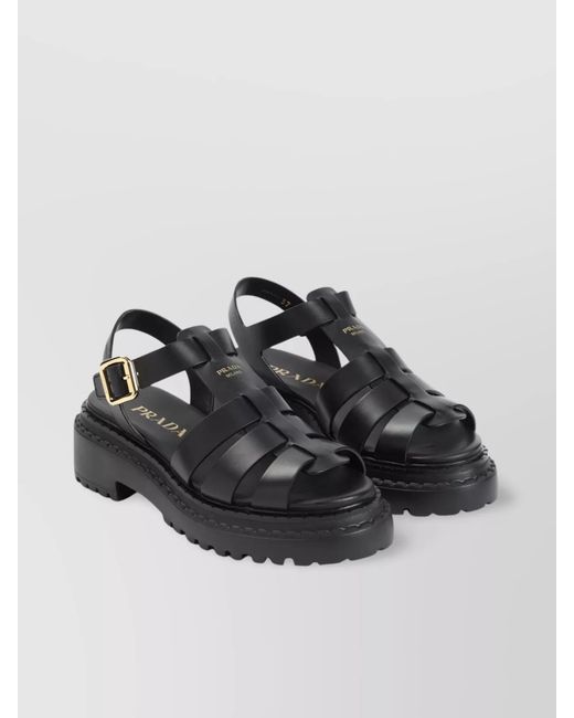 Prada Gray Leather Flatform Sandals