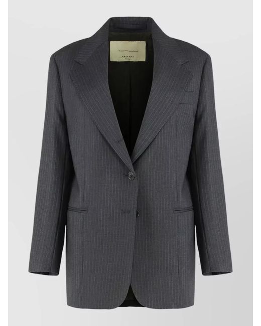 Weekend by Maxmara Black Wool Crepe Stretch Pinstripe Notch Lapel Blazer