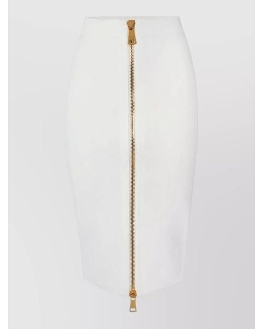 Elisabetta Franchi White Midi Dress Bodycon Fit High Waist