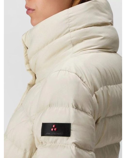 Peuterey White Long Quilted Jacket High Collar Side Pockets