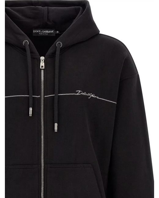 Dolce & Gabbana Black Logo Embroidery Hooded Jacket for men