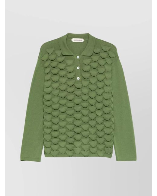 NAMACHEKO Green Bird Feather Polo Sweater for men
