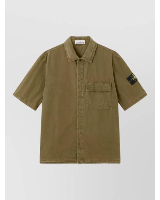 Stone Island Green Short Sleeve Shirt Back Yoke Pocket for men