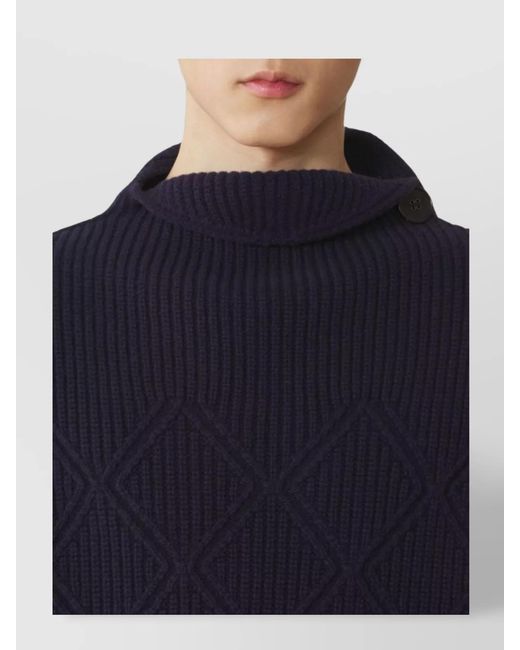 Lanvin Blue Ribbed Wool High Neck Short-Sleeve Jumper for men
