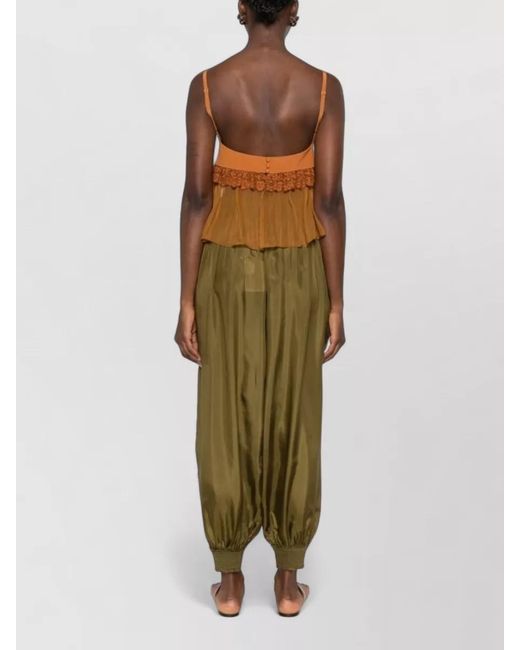 Chloé Orange Silk Lace-Trim Sweetheart Neck Sleeveless Blouse