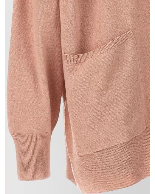Nude Pink Cardigan Dropped Shoulders Patch Pockets V Neckline