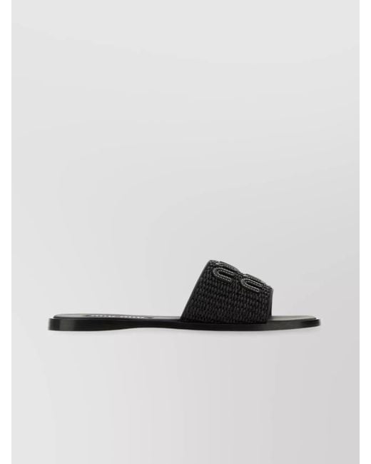Miu Miu Black Raffia Slides & Flip Flops