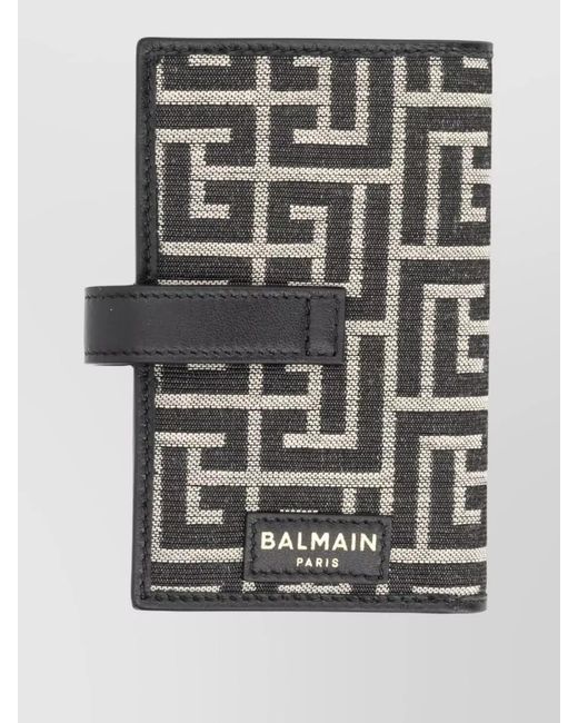Balmain Gray Monogram Card Holder Geometric Pattern Padlock for men
