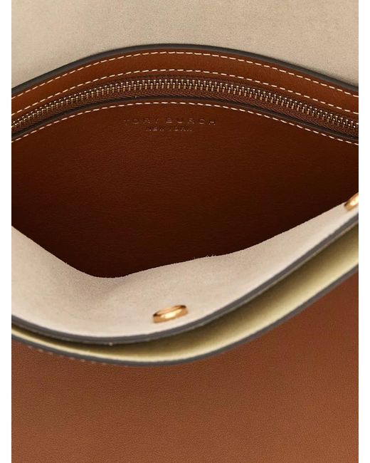 Tory Burch Brown Lee Radziwill Small Leather Clutch Bag