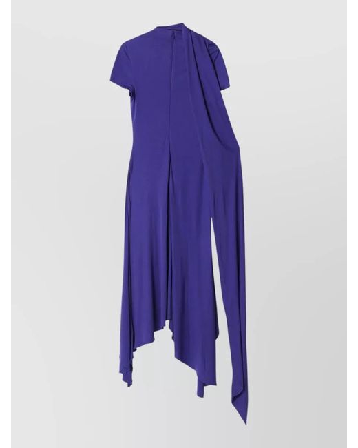 Acne Purple Short Sleeve Dress Asymmetric Hem Draped Detail