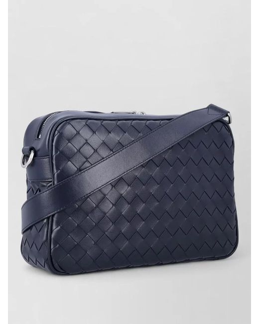 Bottega Veneta Blue Intrecciato Camera Leather Crossbody Bag for men