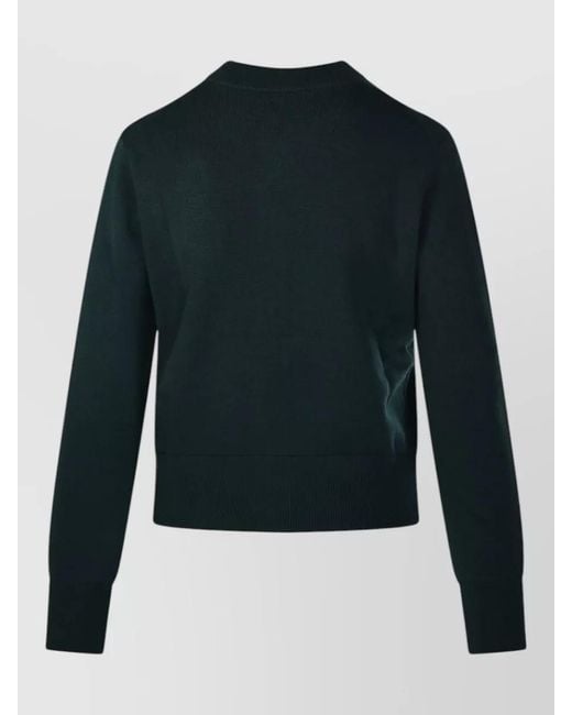 AMI Blue Adc Round Neck Merino Wool Cardigan