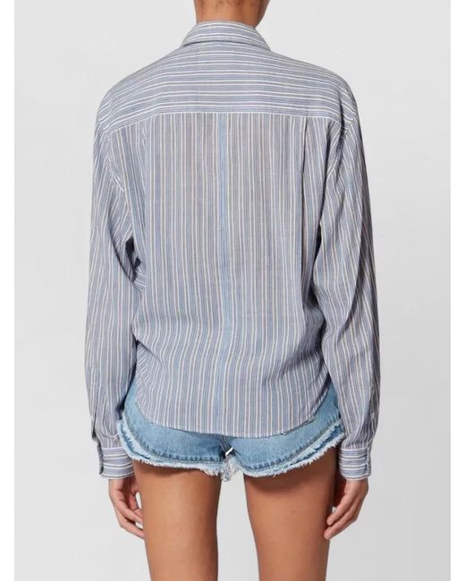 Isabel Marant Blue Striped Embroidered Cotton Shirt