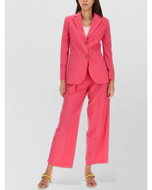 Alysi Pink Wool Pants Belt Loops Pleated Regular Fit