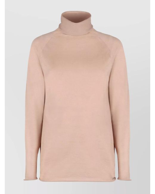 Kiton Pink Ribbed Cashmere Turtleneck Sweater With Long Sleeves