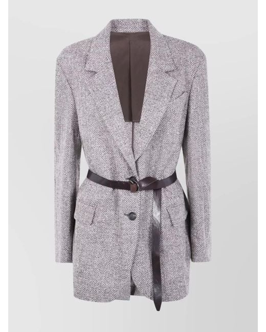 Brunello Cucinelli Gray Single Breasted Belted Jacket