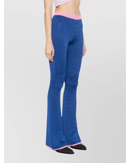 Bally Blue Silk Patterned Jacquard Flared Trousers
