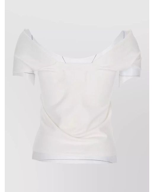 Circus Hotel White Viscose Knit Top Layered Off Shoulder