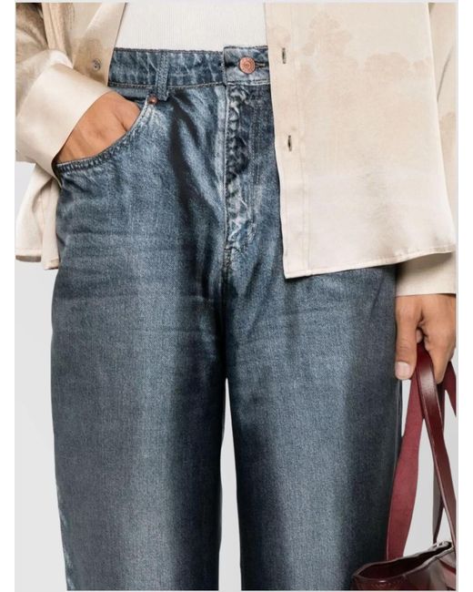 Pierre Louis Mascia Blue Silk High-Rise Wide-Leg Trousers