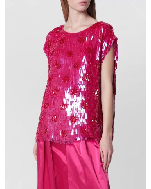 Dries Van Noten Pink Sleeveless Sequin Dress Round Neckline Relaxed