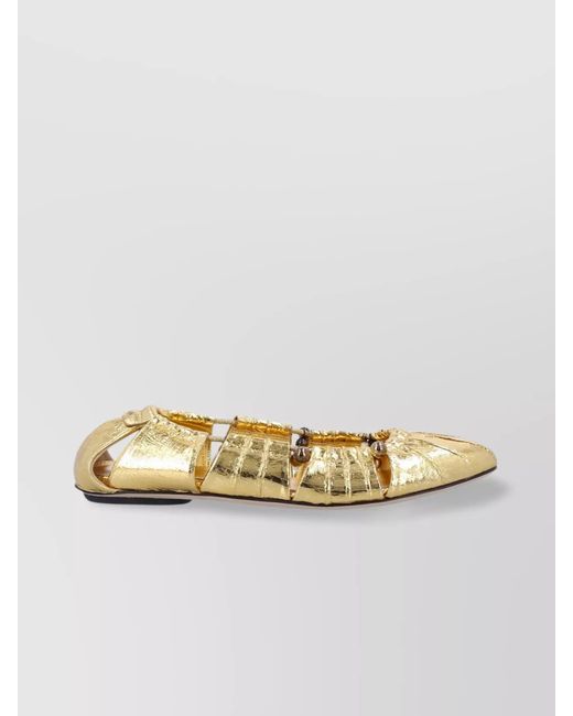Chloé Metallic Leather Cutout Ballerina Shoes