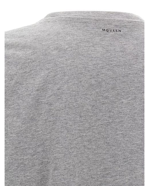 McQueen Black Skull Motif Crew Neck Graphic T Shirt for men
