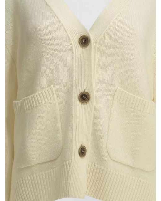 Lisa Yang Natural Cropped Knit Top Long Sleeves V Neck