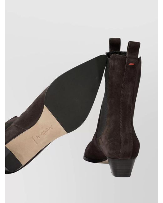 Aeyde Black Suede Finish Stacked Heel Ankle Boots