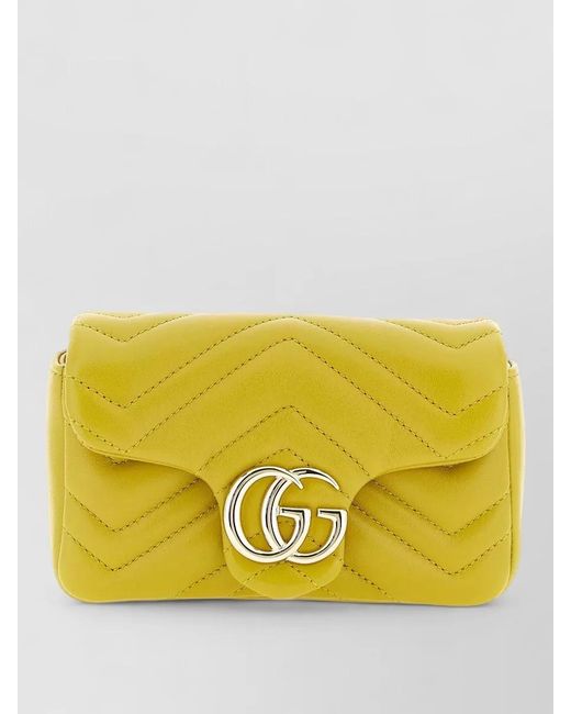 Gucci Yellow Gg Marmont Mini Shoulder Bag Chain Strap
