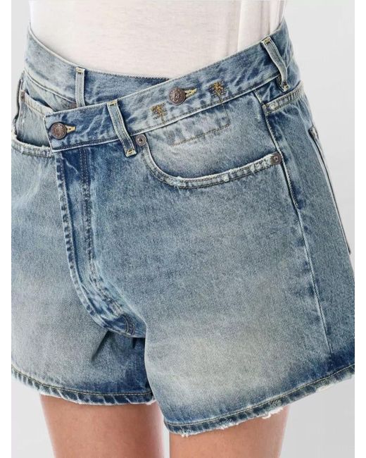 R13 Blue Crossover Denim Shorts Belt Loops Pockets