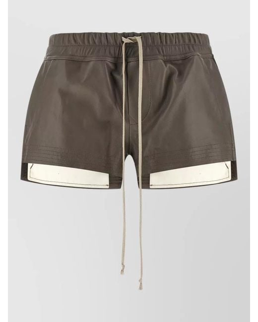 Rick Owens Gray Lamb Leather Drawstring Shorts