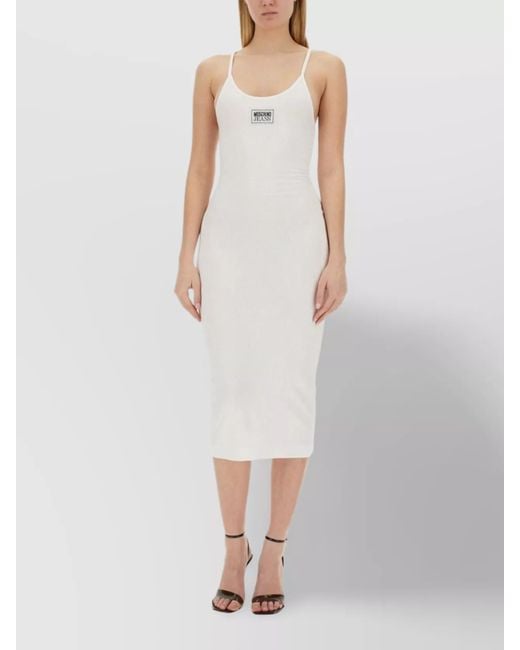 Moschino White Ribbed Midi Dress