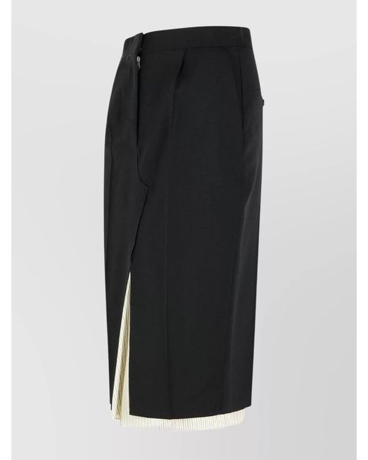 Marni Black Virgin Wool Asymmetric Midi Skirt