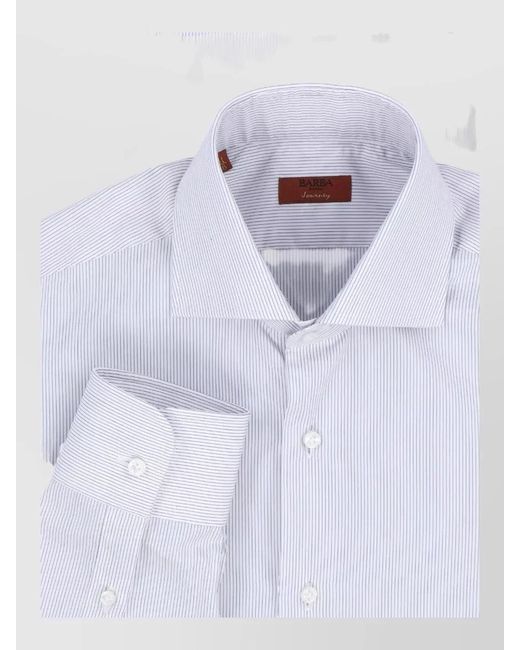 Barba Napoli White Striped Shirt Button Down Collar Long Sleeves for men