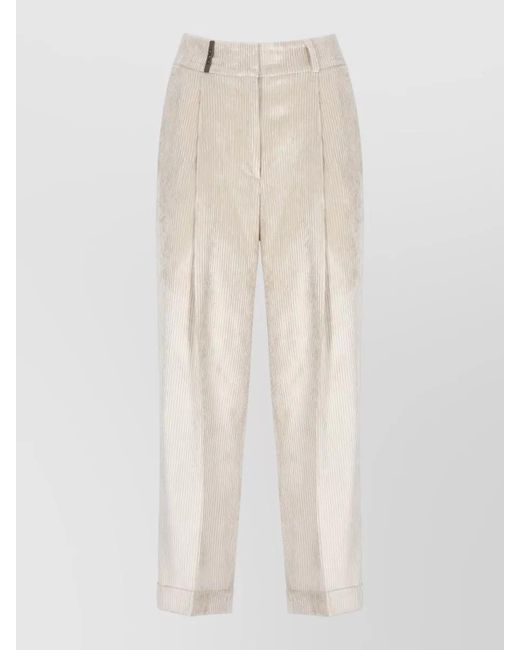 Peserico White Corduroy Straight-Leg Tailored Trousers