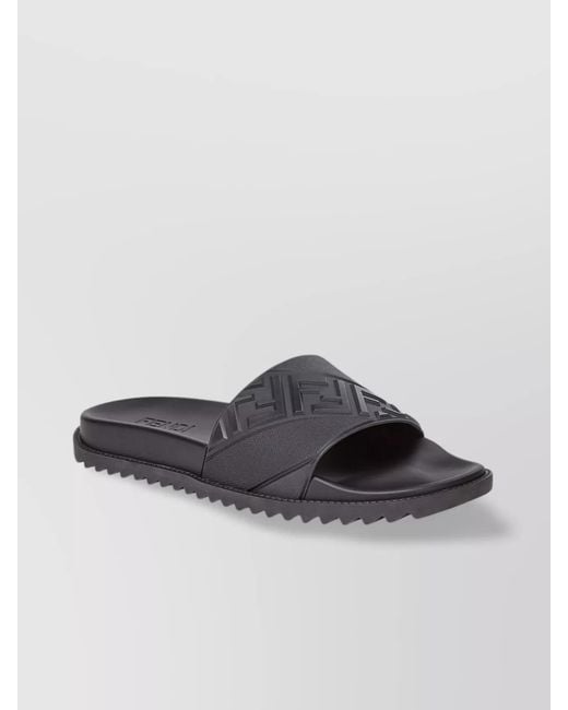 Fendi Black Rubber Logo Strap Slides for men