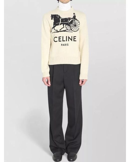 Céline White Crew Neck Graphic Knitwear Long Sleeve Sweater for men