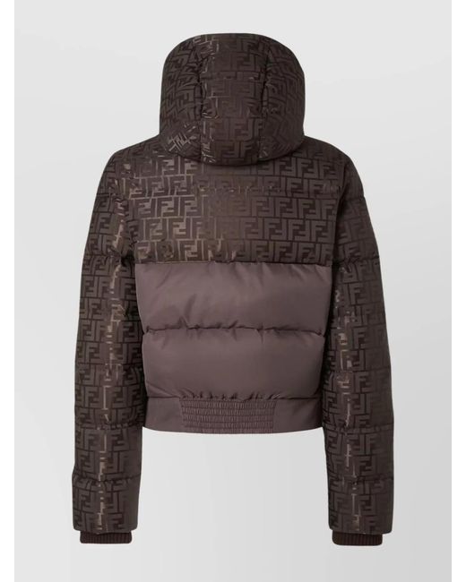Fendi Brown Down Ff Jacquard Puffer Jacket