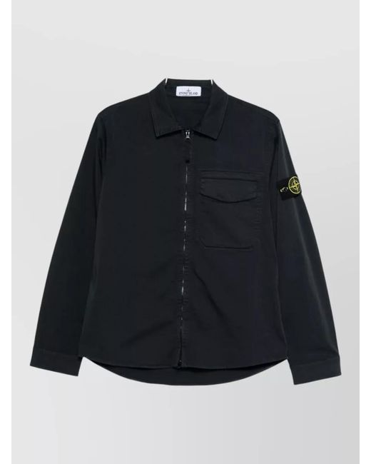 Stone Island Blue Cotton Zip-Up Overshirt for men